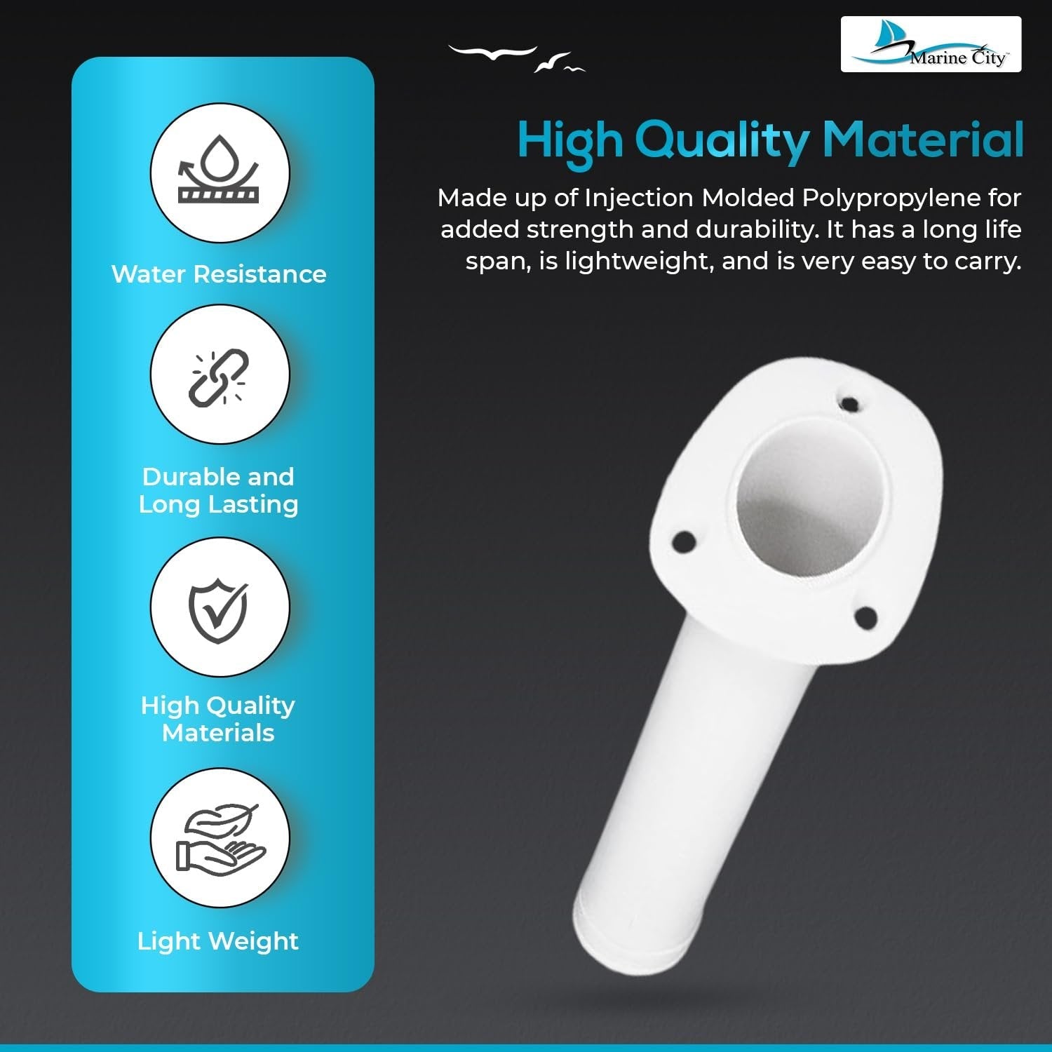Marine City 30° White Flush Mount Fishing Rod Holder – 9-1/2” Polypropylene MARINE CITY