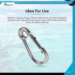 Marine City 316 Stainless-Steel 2” Carabiners/Clip Snap Hook with Ring for Sailing, Fishing, Hiking