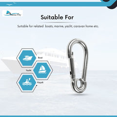 Marine City 316 Stainless-Steel 3-1/2” Carabiners/Clip Snap Hook with Ring for Sailing, Fishing, Hiking