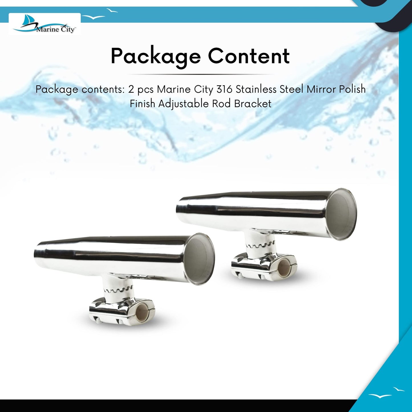 MARINE CITY 316 Stainless Steel Adjustable Clamp-On Rod Holder (Pack of 2)