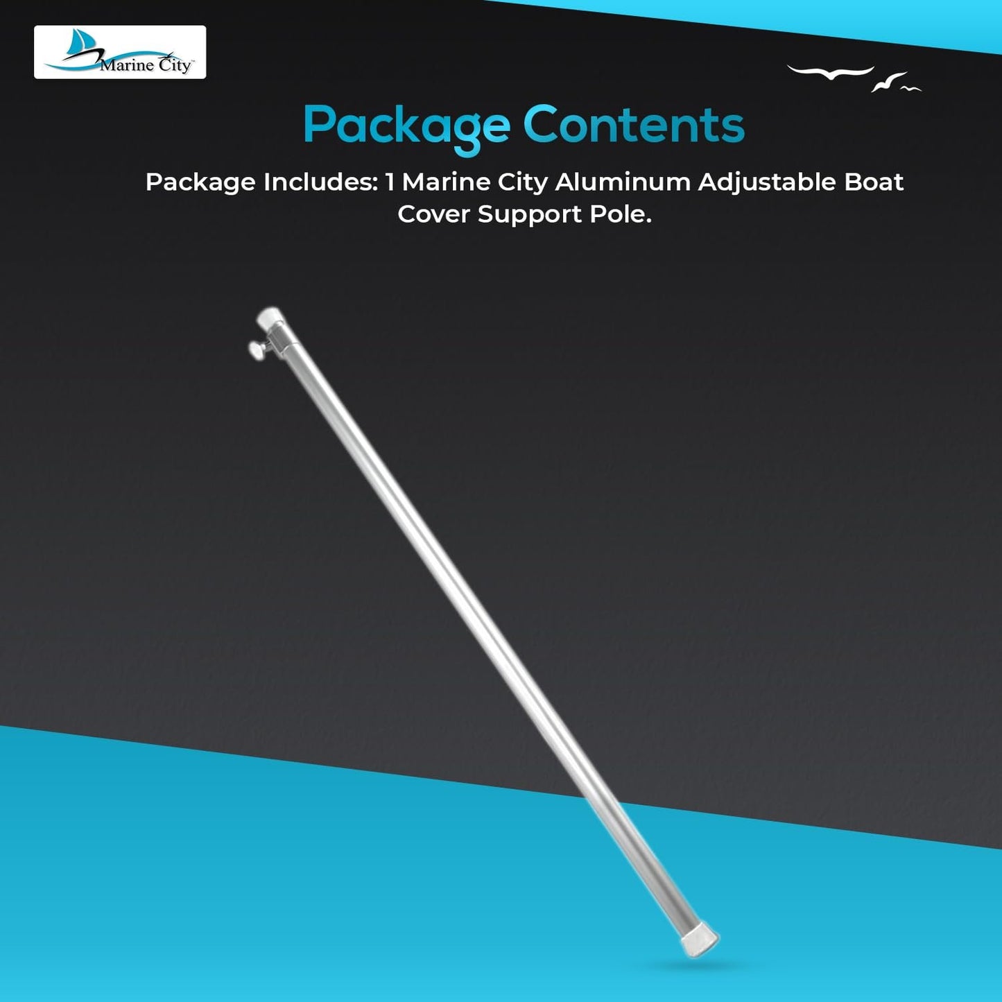 Marine City Adjustable Aluminum Boat Cover Support Pole – Extendable 38.5”–73.5”