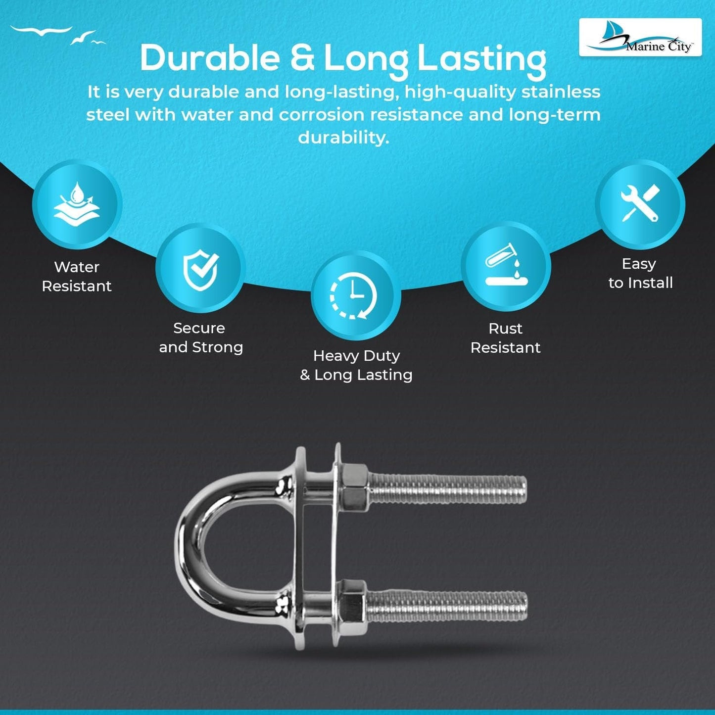 Marine City Boat Stern Bow Eye Tie Down U-Bolt – Stainless Steel, Durable Marine City