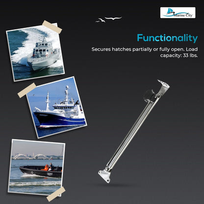 Marine City Hatch Lid Stay Support & Adjuster, 316 Stainless Steel (Large) Marine City Hardware