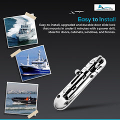 Marine City Barrel Bolt Door Latch – 316 Stainless Steel, Large, Slide Lock