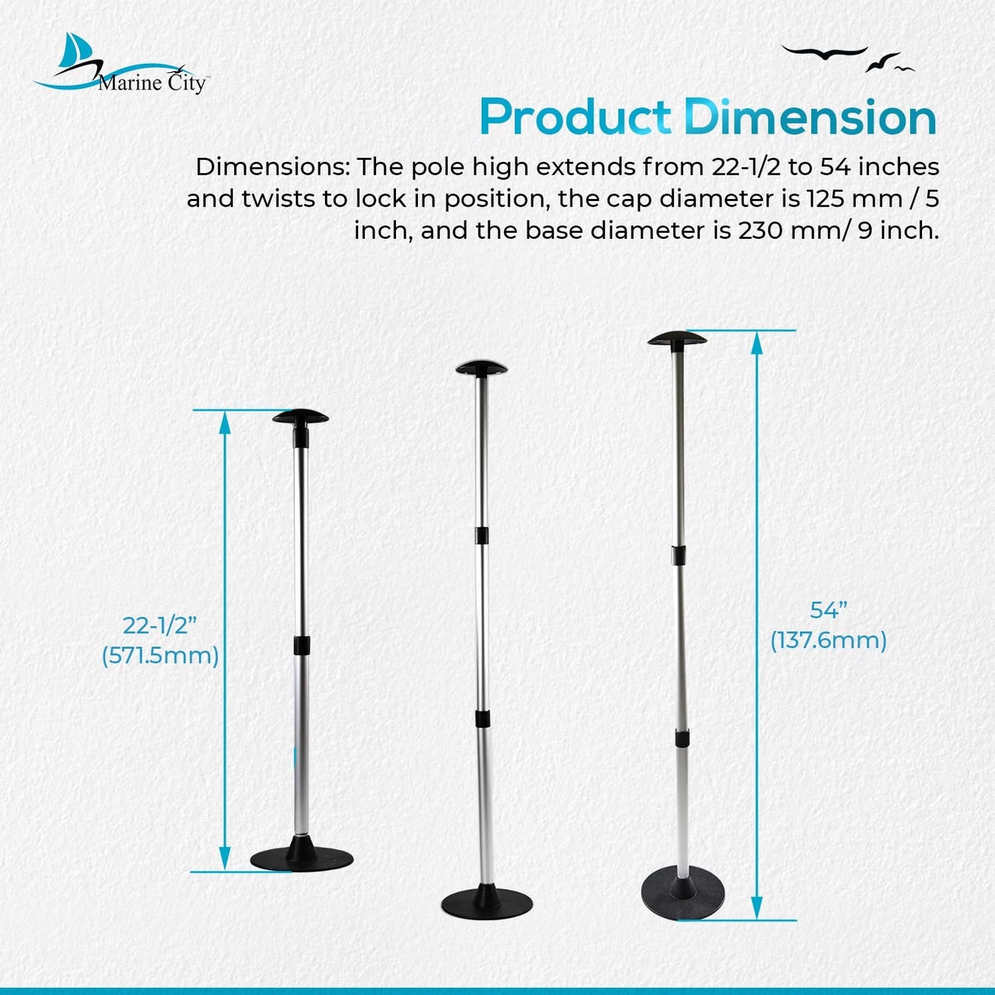 Marine City Aluminum Telescoping Boat Cover Support Pole – 3 Section Adjustable