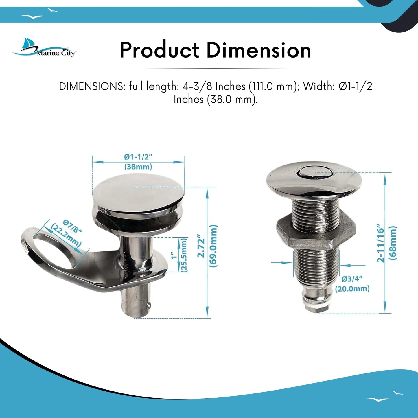 Marine City Retractable Pop-Out Fender Cleat – 316 Stainless Steel, Push-Button Marine City