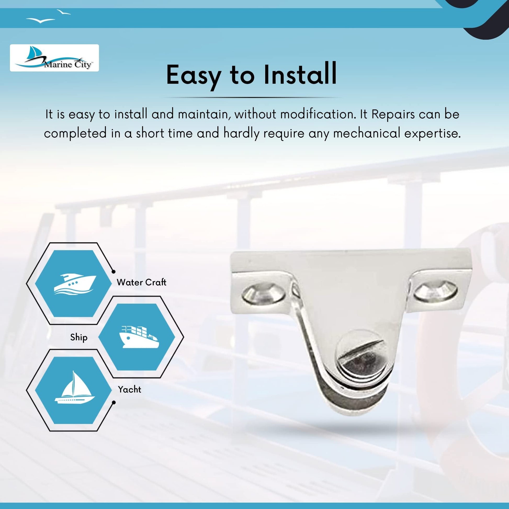 MARINE CITY Bimini Top Deck Hinge with Removable Pin – 316 Stainless Steel Marine City Hardware