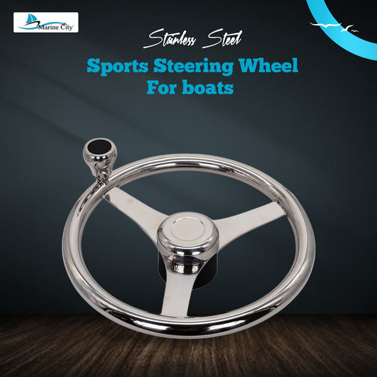 Marine City 13.5” 316 Stainless Steel 3-Spoke Sports Steering Wheel with Knob