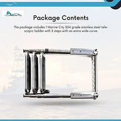 MARINE CITY 3-Step Telescopic Drop Ladder 304 Stainless Steel, Extra-Wide Steps