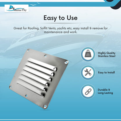 Marine City 304 Stainless Steel Rectangle Stamped Louvered Vent – (Pack of 4)
