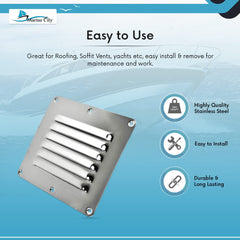 Marine City Stainless-Steel 4-1/2” × 5” Rectangle Stamped Louvered Vent (4pcs)