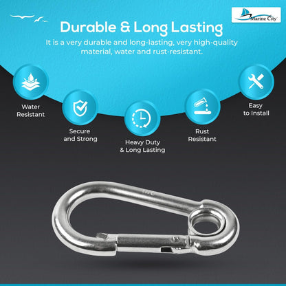 Marine City Carabiner Clip Snap Hook with Ring – 2-3/8” Stainless Steel (4 Pcs)