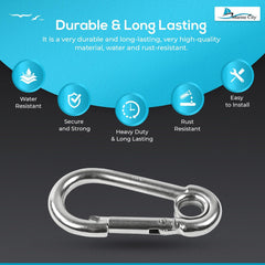 Marine City Carabiner Clip Snap Hook with Ring – 2-3/8” Stainless Steel (4 Pcs)