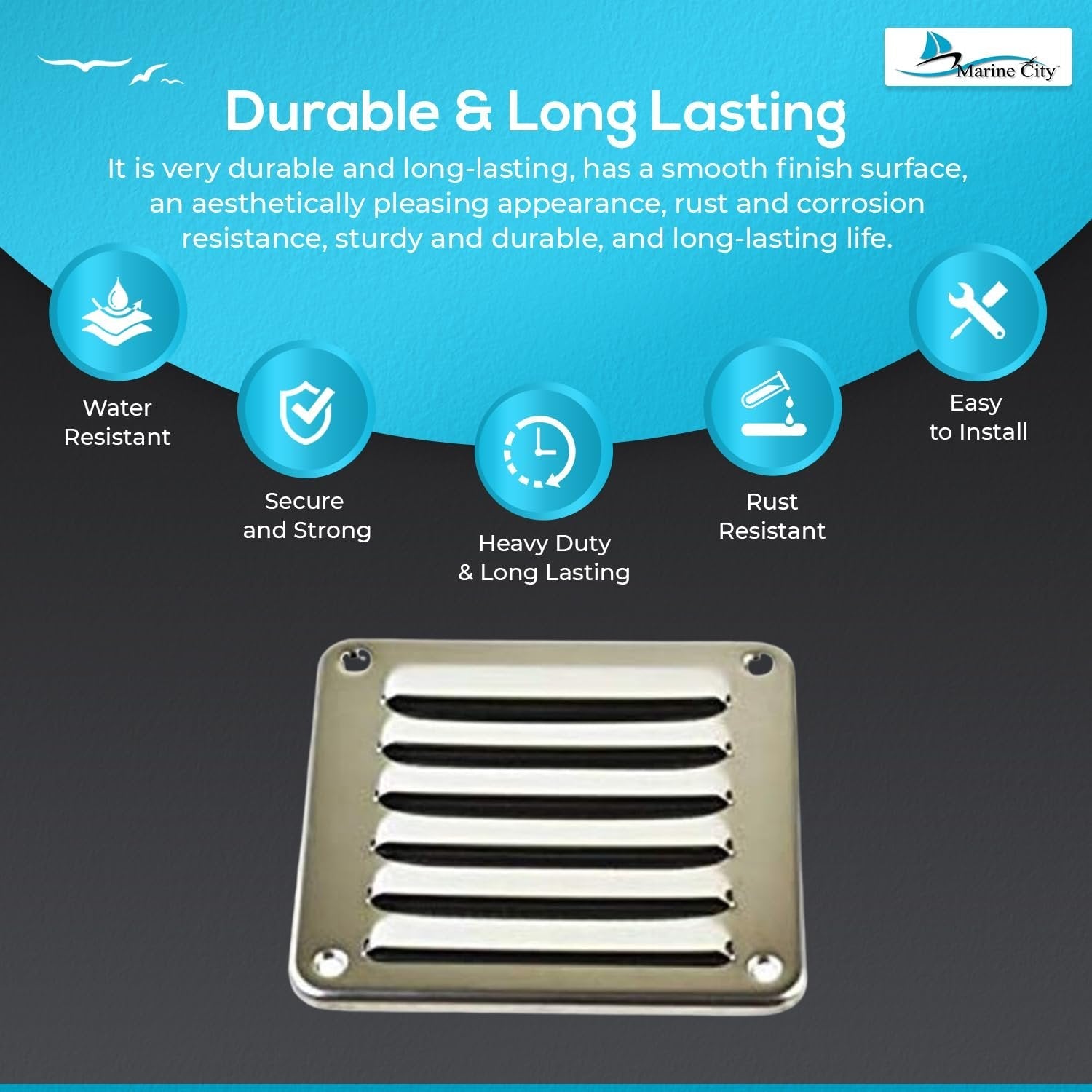 MARINE CITY Rectangle Stamped Louvered Vent – 316 Stainless Steel, 4-13/16” × 5” MARINE CITY