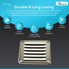 MARINE CITY Rectangle Stamped Louvered Vent – 316 Stainless Steel, 4-13/16” × 5”