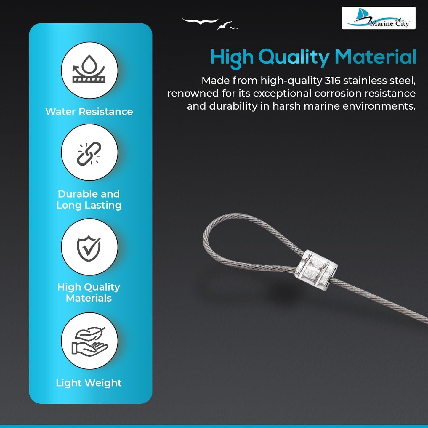 MARINE CITY 316 Stainless Steel Double-Ended Lanyard Cable (10 Pack) MARINE CITY
