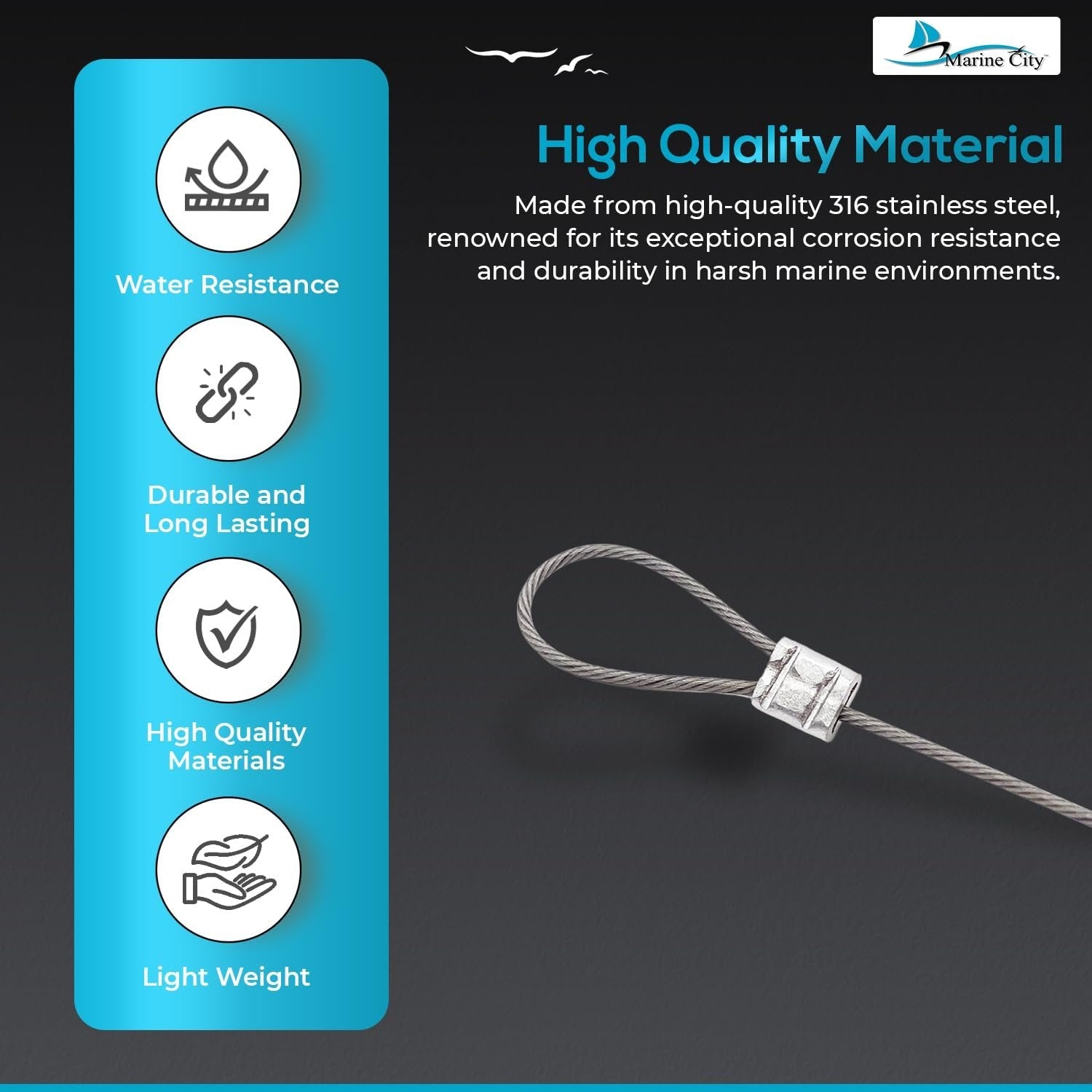 MARINE CITY 316 Stainless Steel Double-Ended Lanyard Cable (10 Pack) MARINE CITY