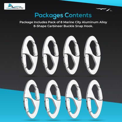 Marine City 8-Shape Carabiner Snap Hook – Aluminum Alloy for Bags (Pack of 8)