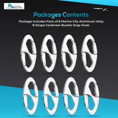 Marine City 8-Shape Carabiner Snap Hook – Aluminum Alloy for Bags (Pack of 8)