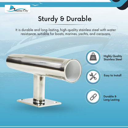 Marine City Tournament Style Single Rod Holder – Stainless Steel, 90° Angle