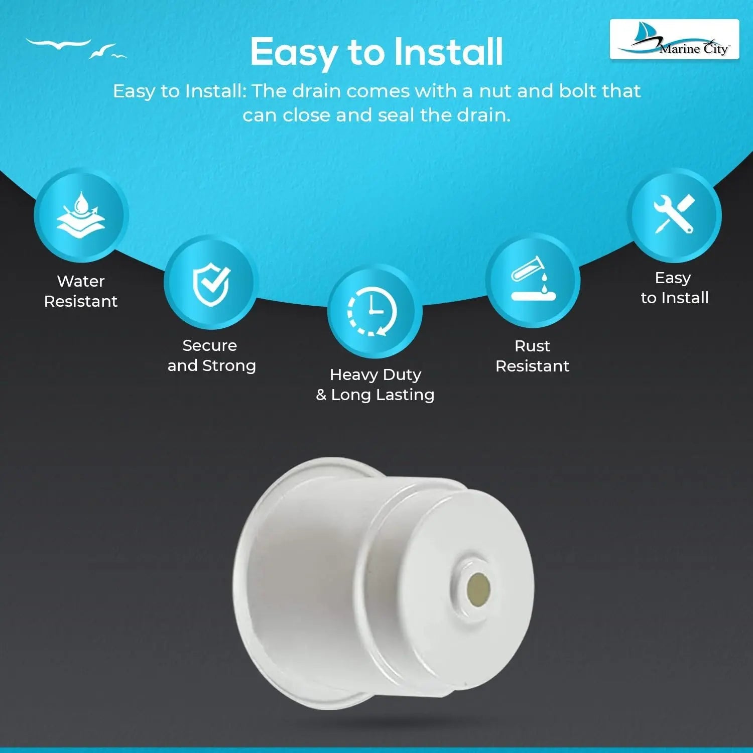 Marine City White Closeable Plastic Cup Holder with Drain – Fits 30 oz Marine City Hardware