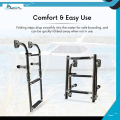Marine City Foldable 1+2 Step Boarding Ladder – 304 Stainless Steel Boat Ladder