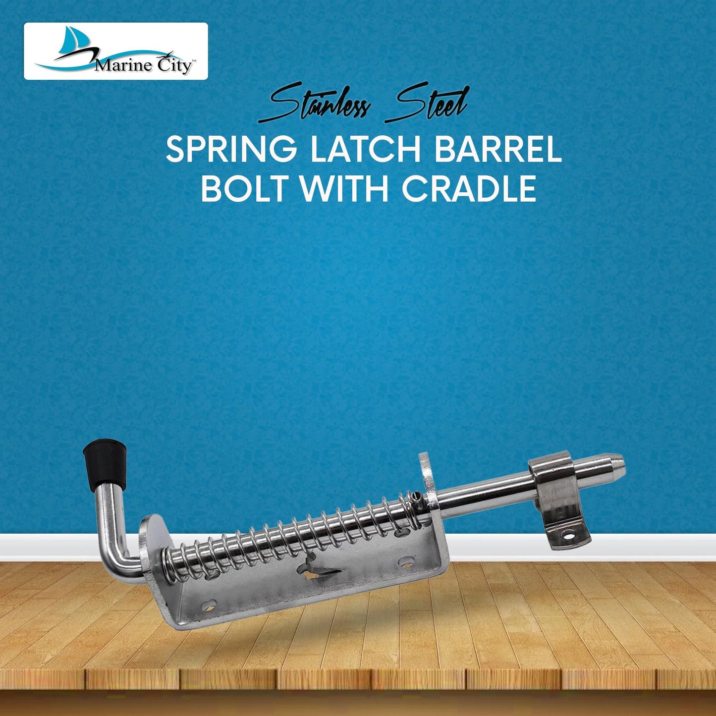 Marine City 8-1/2" Spring Latch Barrel Bolt with Cradle – 304 Stainless Steel