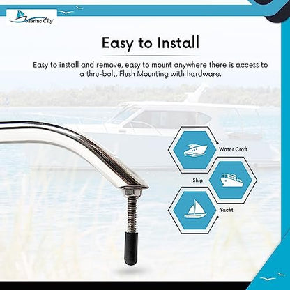 Marine City 30” Stainless Steel Oval Tube Boat Handrail with Flange & Studs MARINE CITY