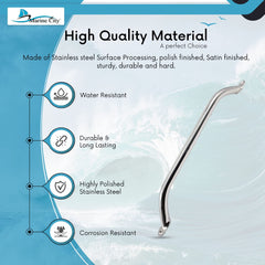 Marine City Newest Stainless Steel 9” / 12” / 16”/ 18” Grab Rail Handle with Blue 1/2 / 3 LED Lights (18” 3-LED-Lights Grab Rail Handle)