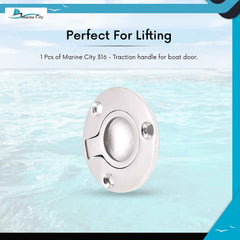 MARINE CITY 316 Stainless Steel Round Flush Boat Hatch Lift Ring – 3-Point Fix