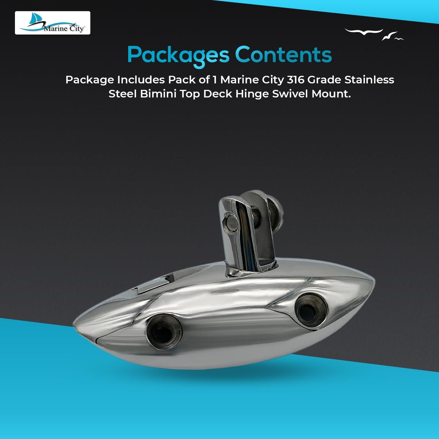 Marine City 316 Stainless Steel Quick Release Mount Swivel Hinge for Bimini Top (1 Pcs)