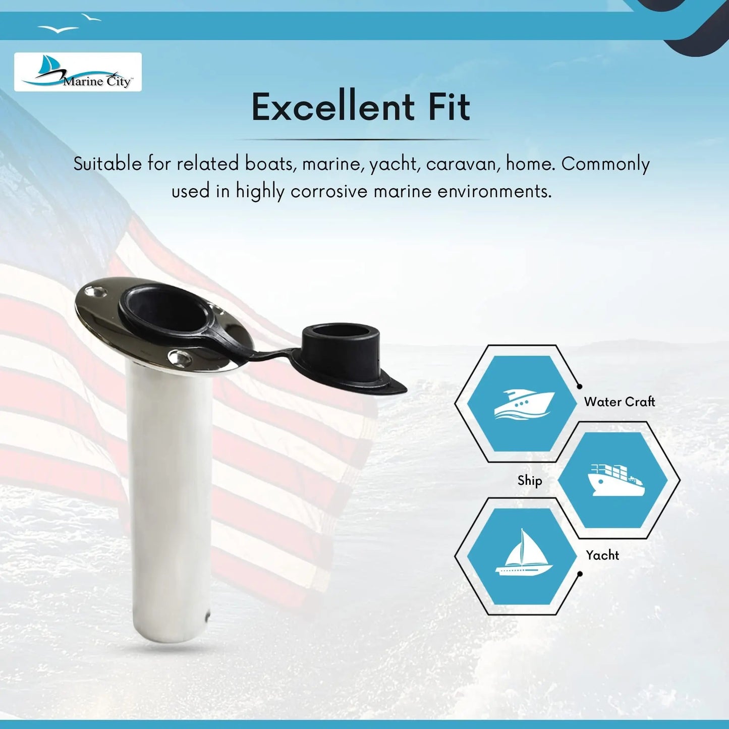 MARINE CITY Flush Mount Fishing Rod Holder – Stainless Steel, 90° Flange Marine City