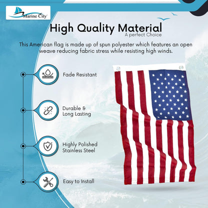 Marine City American Flag for Boats – 20" x 30" Polyester, Wind-Resistant MARINE CITY