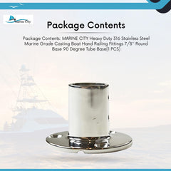 Marine City 316 Stainless Steel Boat Hand Railing Fittings – 7/8” Round Base