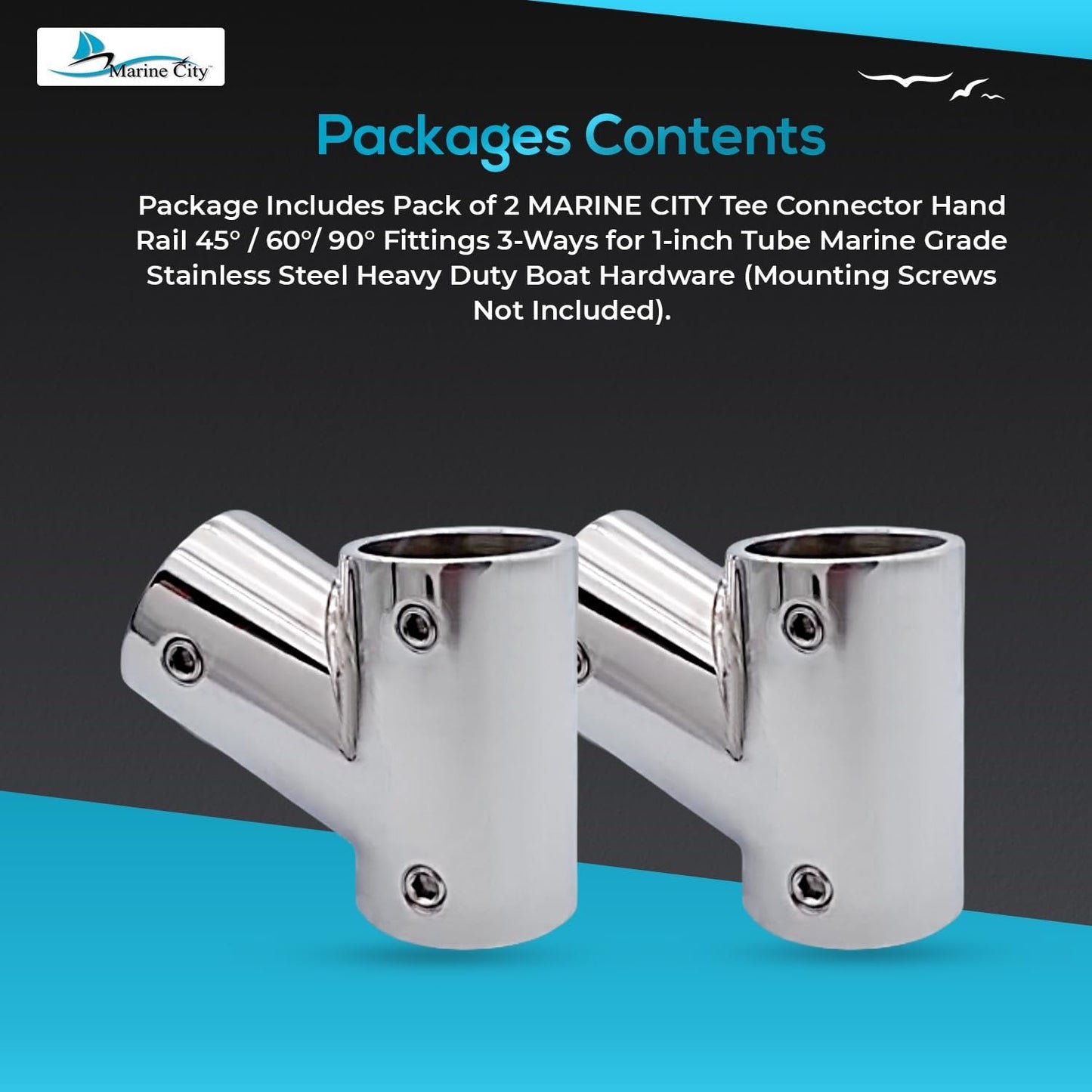 Marine City Stainless Steel 3-Way Tee Connector Hand Rail Fittings– 45°/60°/90° Marine City