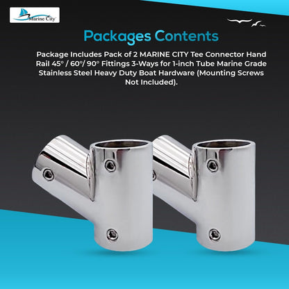 Marine City Stainless Steel 3-Way Tee Connector Hand Rail Fittings– 45°/60°/90° Marine City