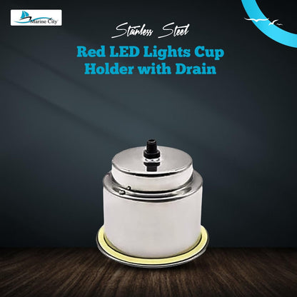 Marine City Stainless Steel Red LED Illuminated Drink Holder with Drain (2 Pcs) MARINE CITY