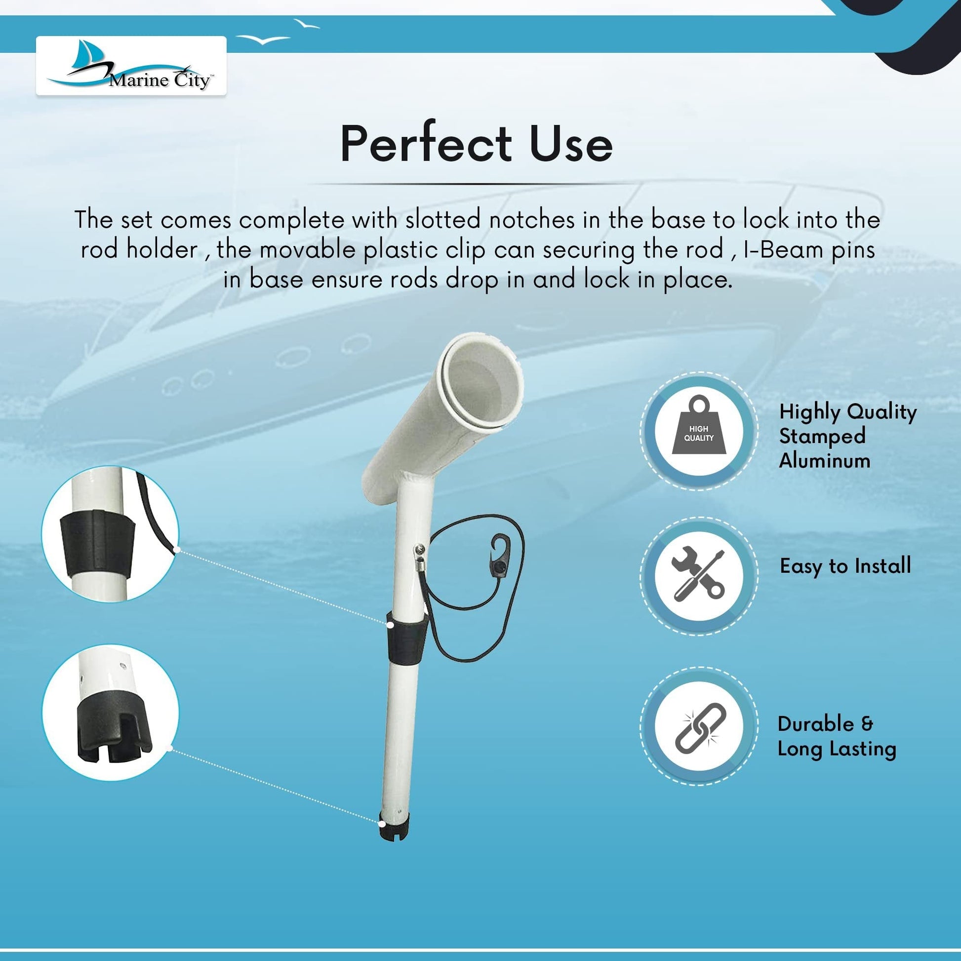 Marine City Fishing Rod Holder Outrigger Plug-in Rod Pod – Aluminum (Pack of 2) Marine City