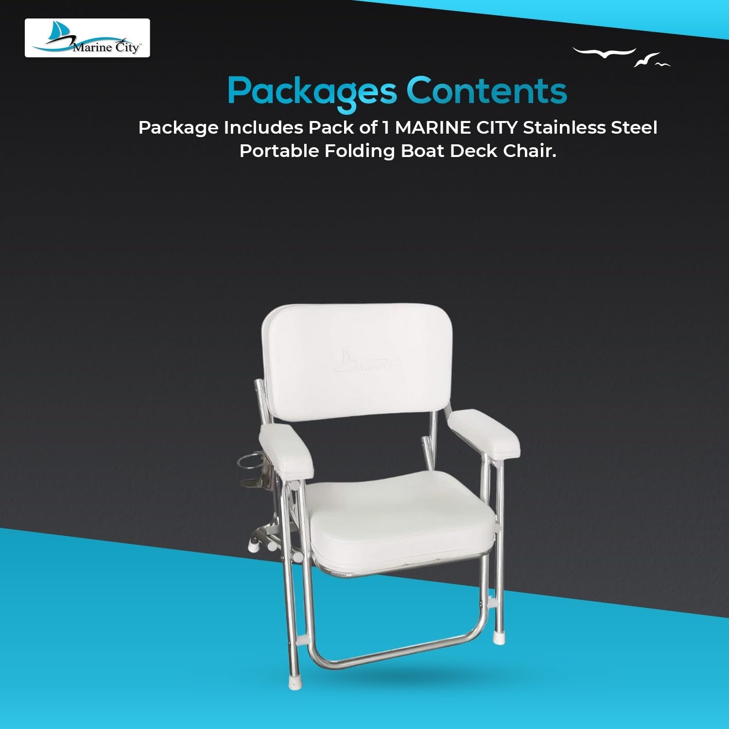 MARINE CITY Aluminum Folding Boat Deck Chair with Cushioned Foam Padding Marine City Hardware
