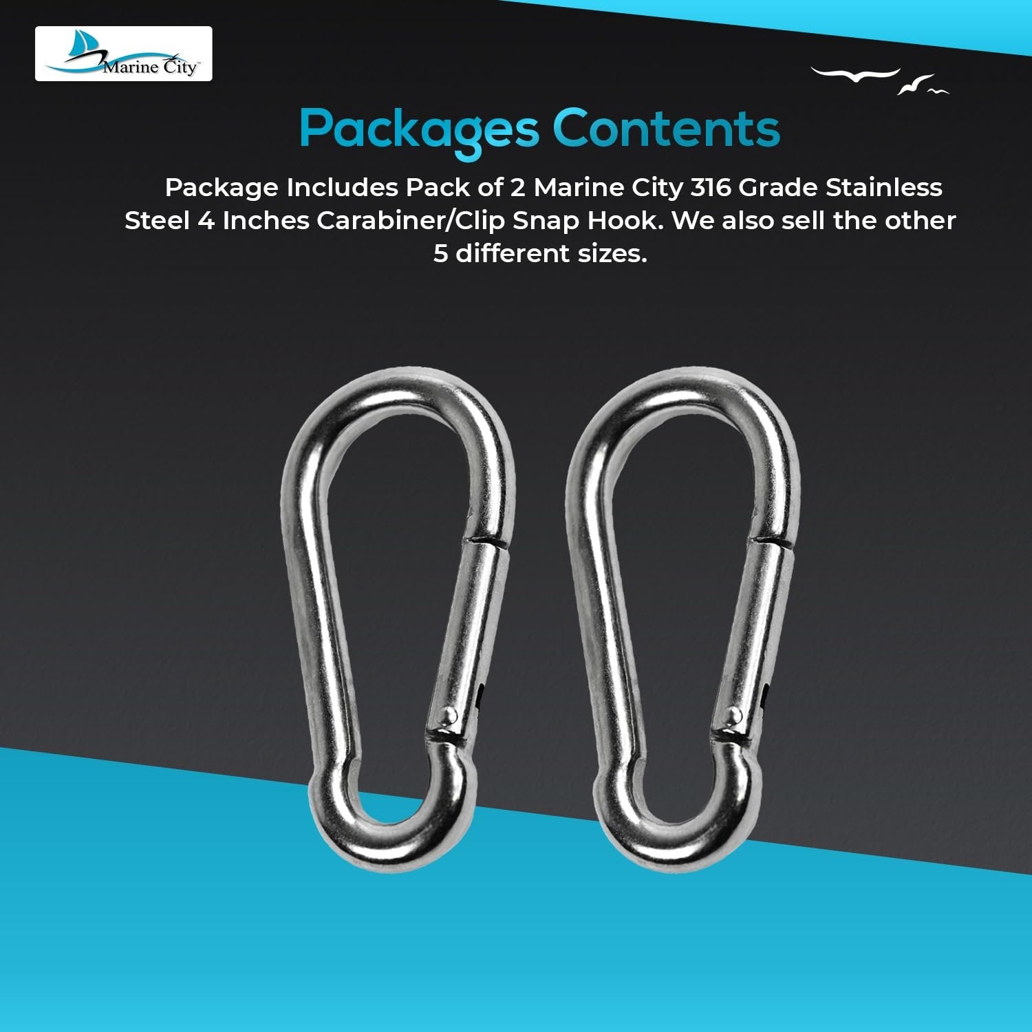 Marine City Carabiner Clip Snap Hook – Stainless Steel, 4", Durable (Pack of 2) MARINE CITY