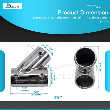 Marine City Stainless Steel 3-Way Tee Connector Hand Rail Fittings– 45°/60°/90° Marine City