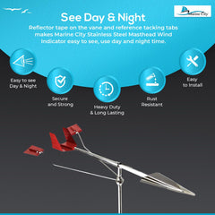 Marine City Sailboat Wind Indicator – 316 Stainless Steel Masthead Wind Vane