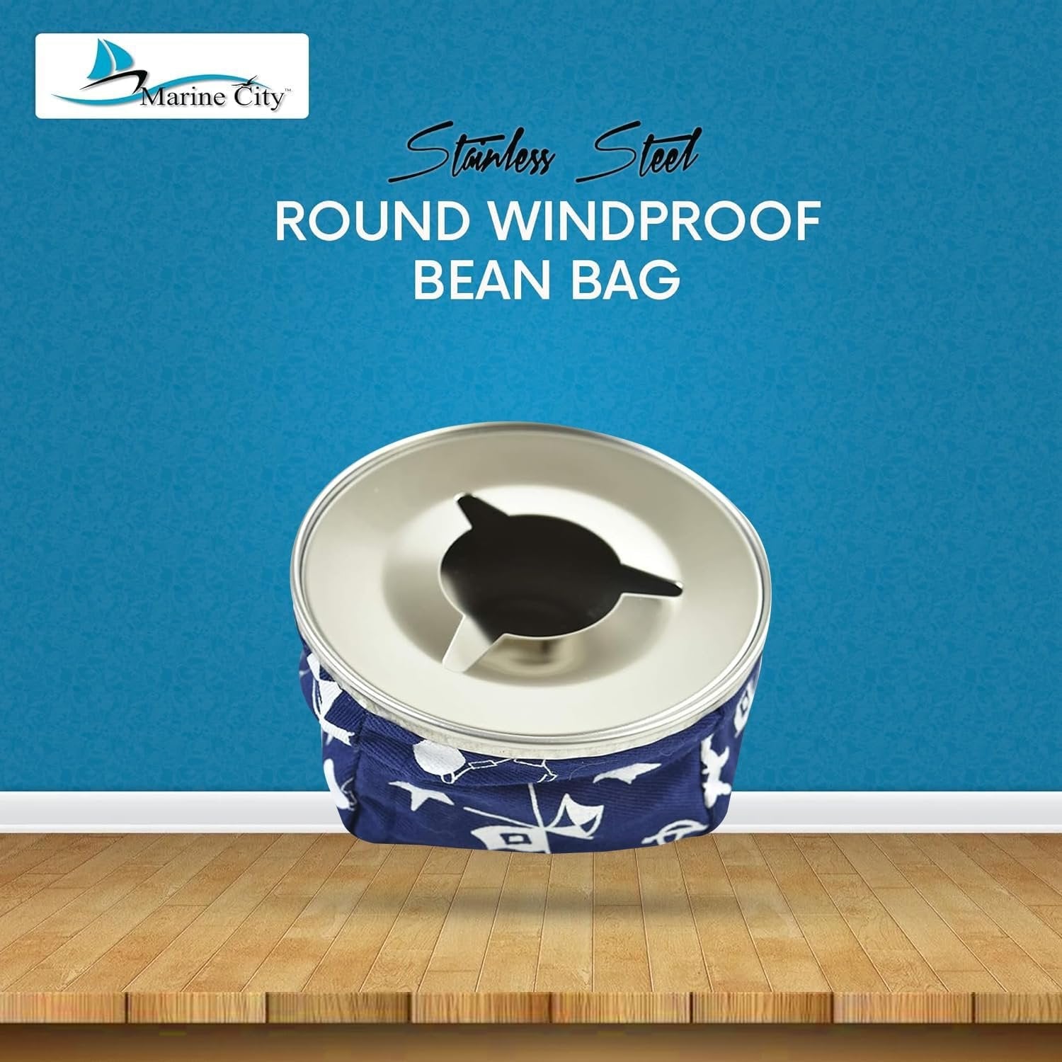 Marine City Round Windproof Bean Bag – 304 Stainless Steel, Blue, Lightweight MARINE CITY