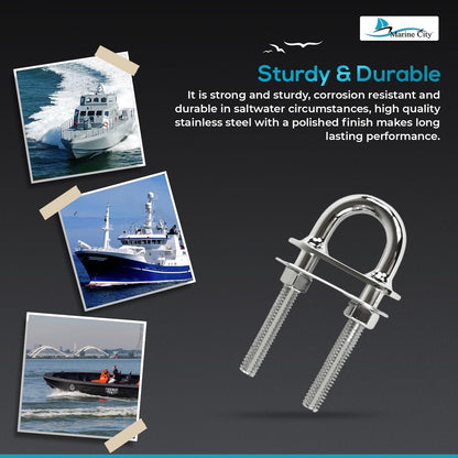 Marine City Boat Stern Bow Eye Tie Down U-Bolt – Stainless Steel, Durable Marine City