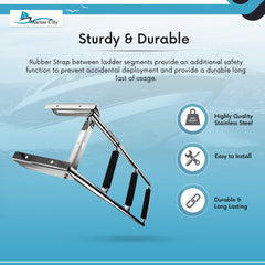 Marine City 3 Step Telescoping Swim Ladder with Rubber Strap 304 Stainless Steel