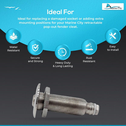 Marine City Retractable Fender Cleat Socket – 316 Stainless Steel Pop-Up Mount MARINE CITY