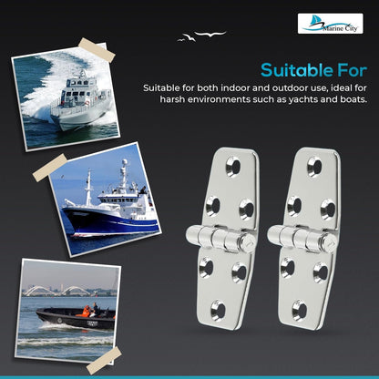 Marine City 304 Stainless Steel Polished Door Strap Hinges 1-1/2 × 3" (2 Pcs) Marine City