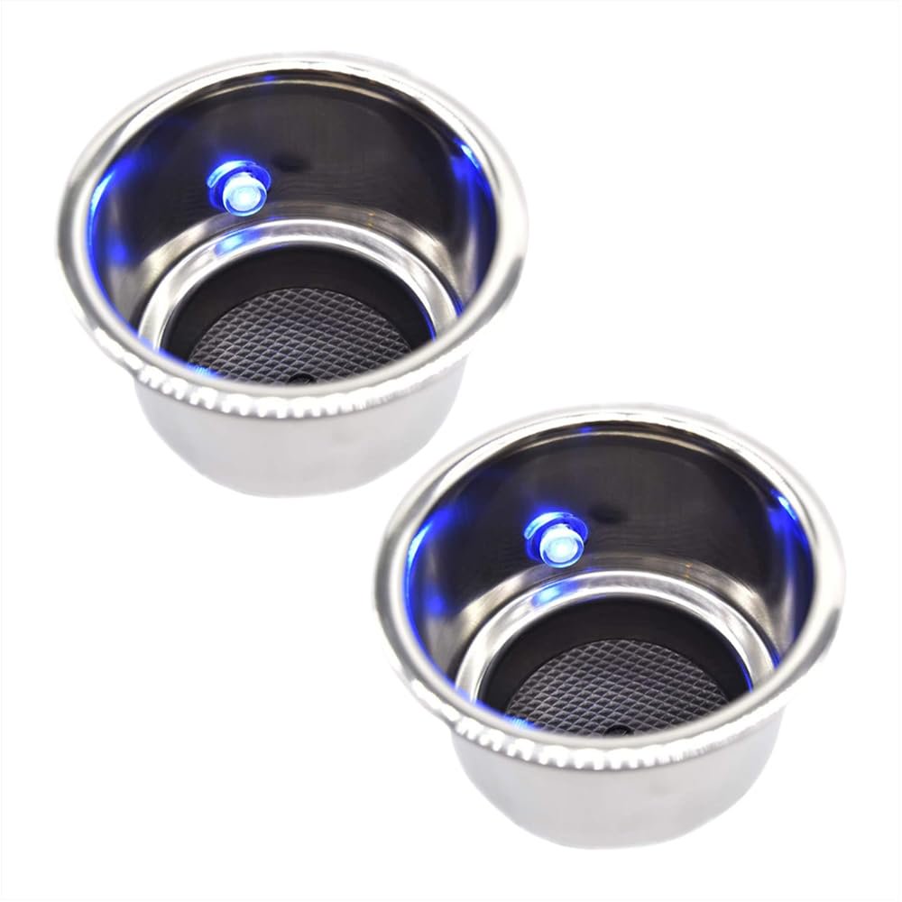 Marine City Stainless Steel 12V Blue LED Illuminated Drink Holder with Drain