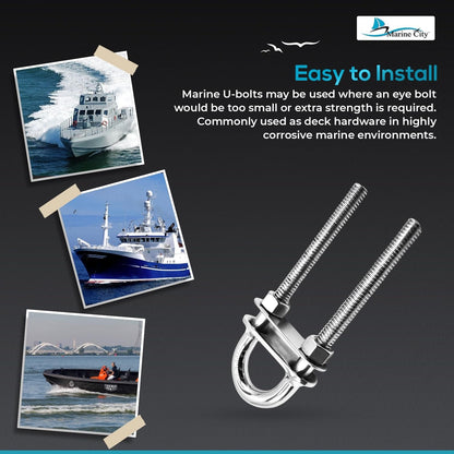 Marine City Stern Bow Eye Tie Down U-Bolt–304 Stainless Steel Welding Plate 4.5" Marine City Hardware