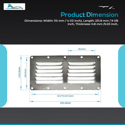 Marine City 304 Stainless Steel Rectangle Stamped Louvered Vent – (Pack of 2) Marine City Hardware